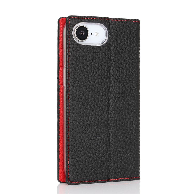 For iPhone 16e Wallet Case Genuine Cow Leather Phone Cover Litchi Texture - TechGearPal