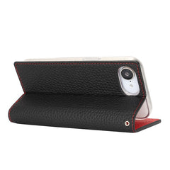 For iPhone 16e Wallet Case Genuine Cow Leather Phone Cover Litchi Texture - TechGearPal