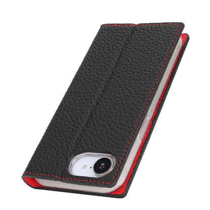 For iPhone 16e Wallet Case Genuine Cow Leather Phone Cover Litchi Texture - TechGearPal