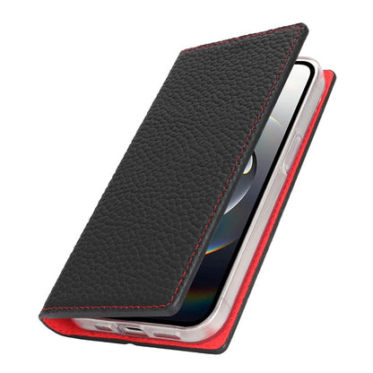 For iPhone 16e Wallet Case Genuine Cow Leather Phone Cover Litchi Texture - TechGearPal