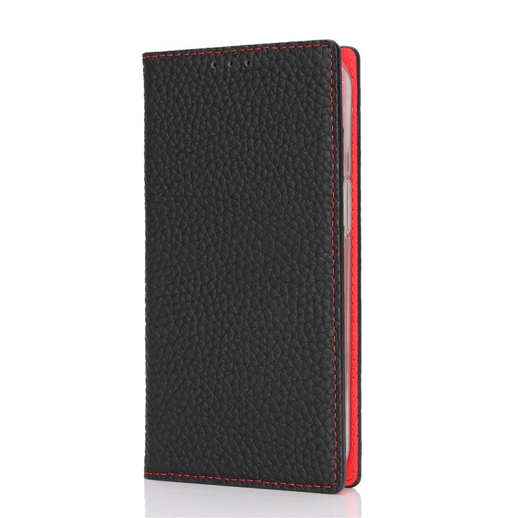 For iPhone 16e Wallet Case Genuine Cow Leather Phone Cover Litchi Texture - TechGearPal