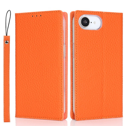 For iPhone 16e Wallet Case Genuine Cow Leather Phone Cover Litchi Texture - TechGearPal