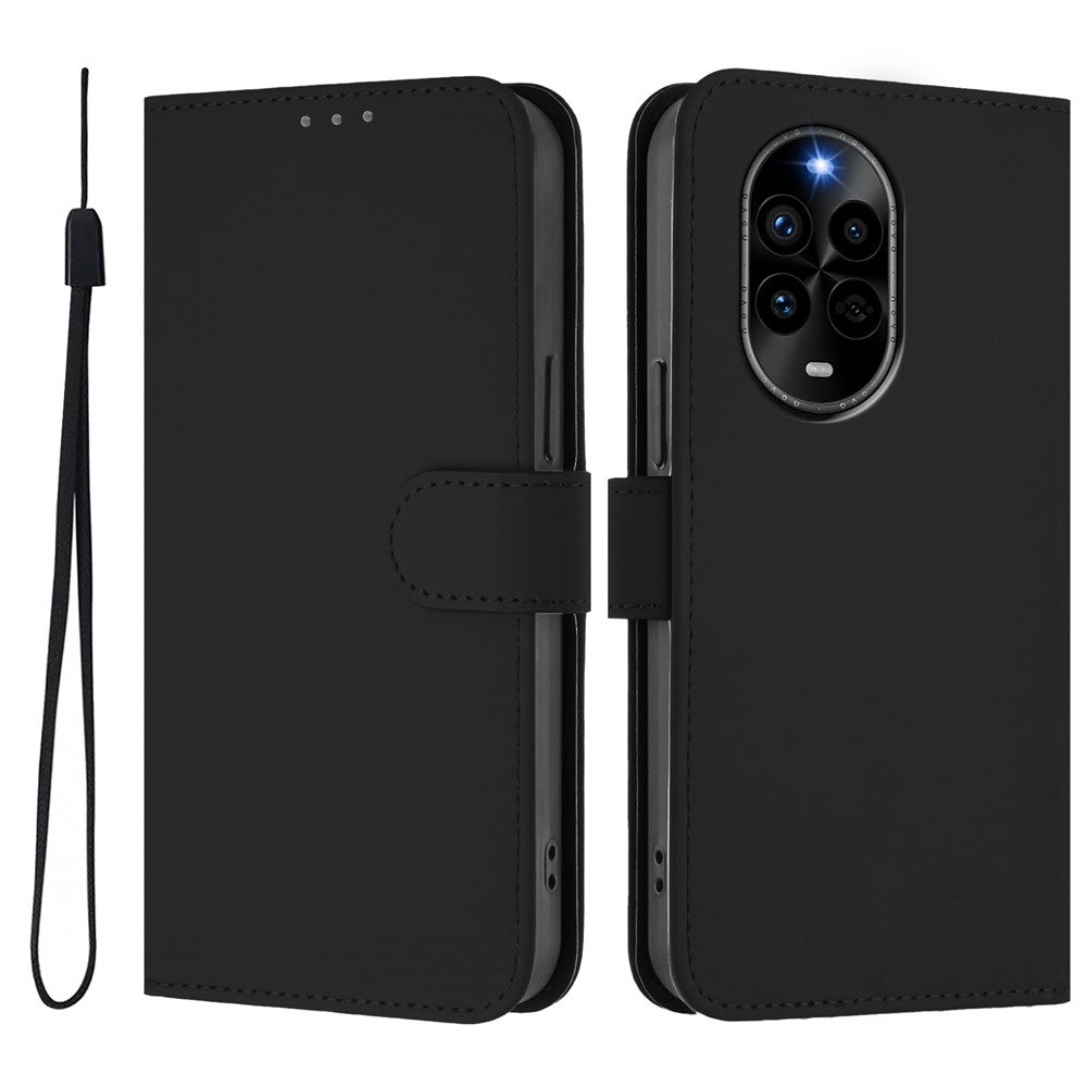 Étui portefeuille en cuir de couleur unie avec sangle pour Huawei Nova 13 Pro 5G 