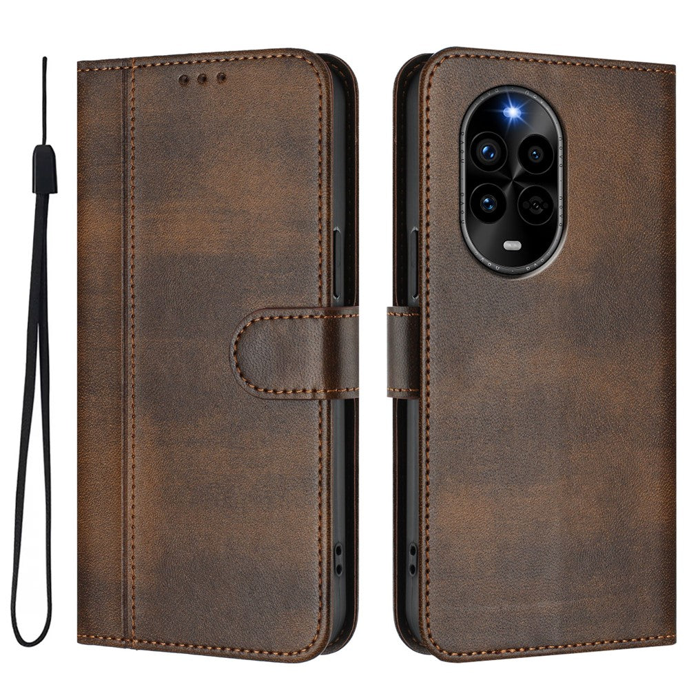 Étui portefeuille en cuir texturé rétro avec lanière pour Huawei Nova 13 Pro 5G 