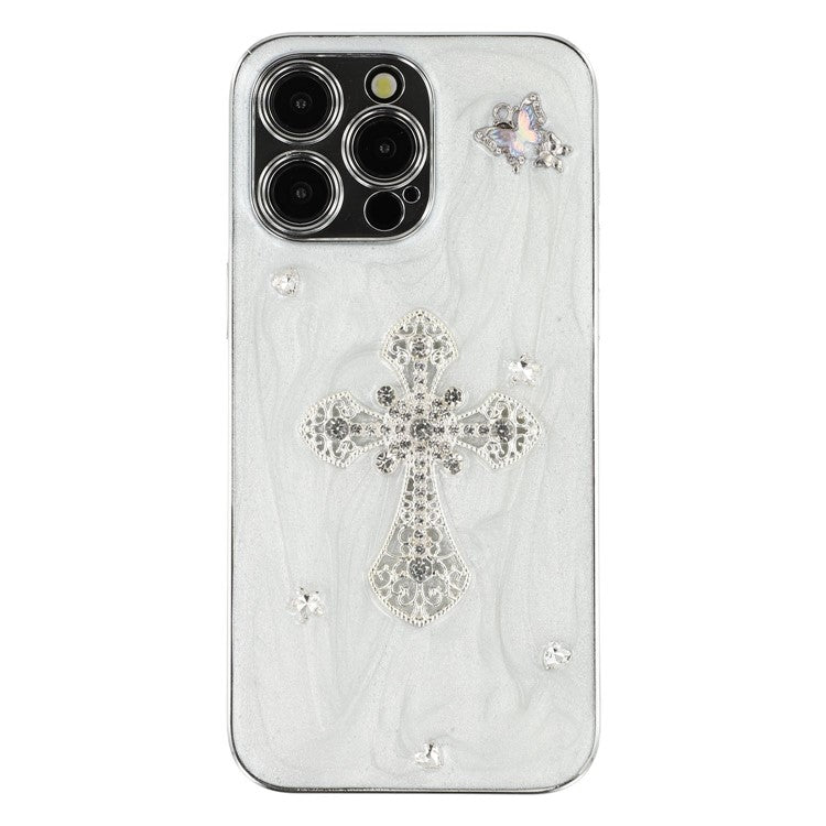 For iPhone 14 Pro Max Case Electroplated Epoxy Metal Decor TPU + Acrylic Phone Cover Precise Cutout - TechGearPal