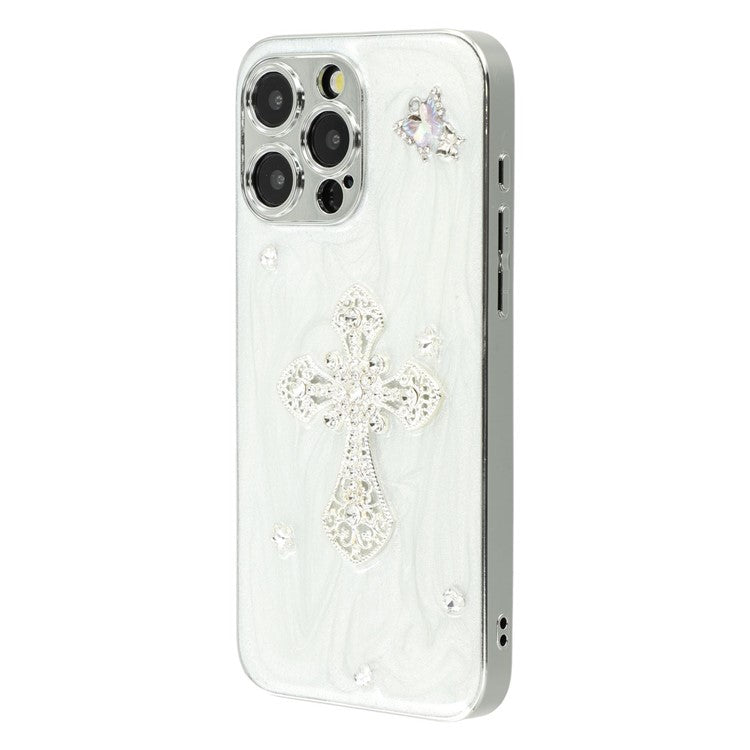 For iPhone 14 Pro Max Case Electroplated Epoxy Metal Decor TPU + Acrylic Phone Cover Precise Cutout - TechGearPal