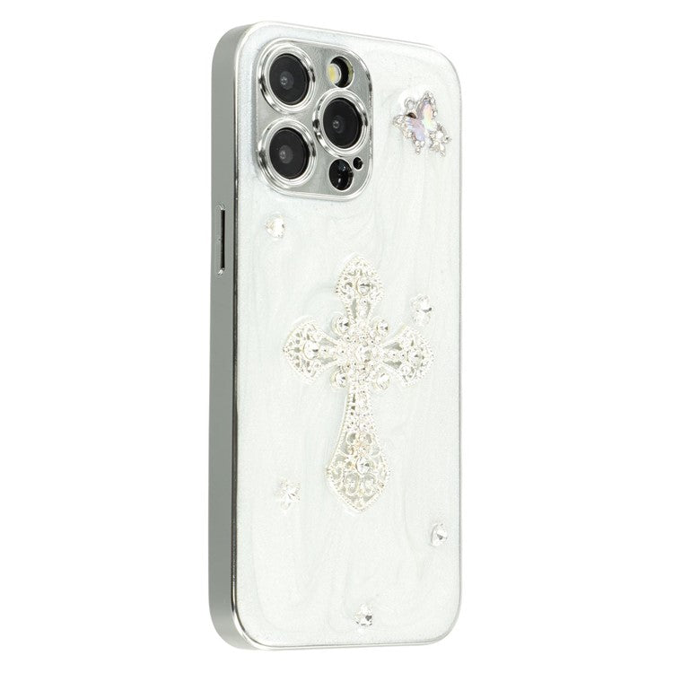 For iPhone 14 Pro Max Case Electroplated Epoxy Metal Decor TPU + Acrylic Phone Cover Precise Cutout - TechGearPal