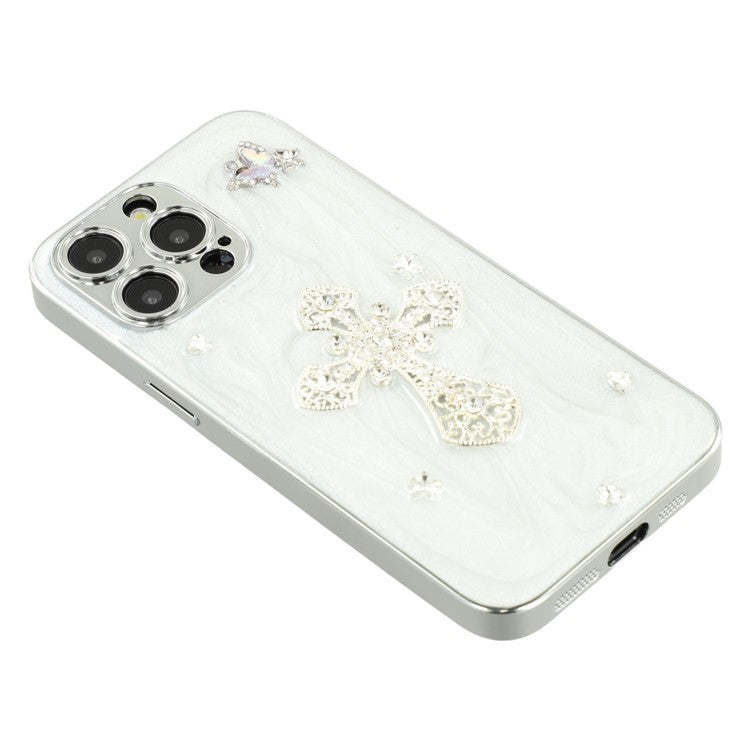 For iPhone 14 Pro Max Case Electroplated Epoxy Metal Decor TPU + Acrylic Phone Cover Precise Cutout - TechGearPal