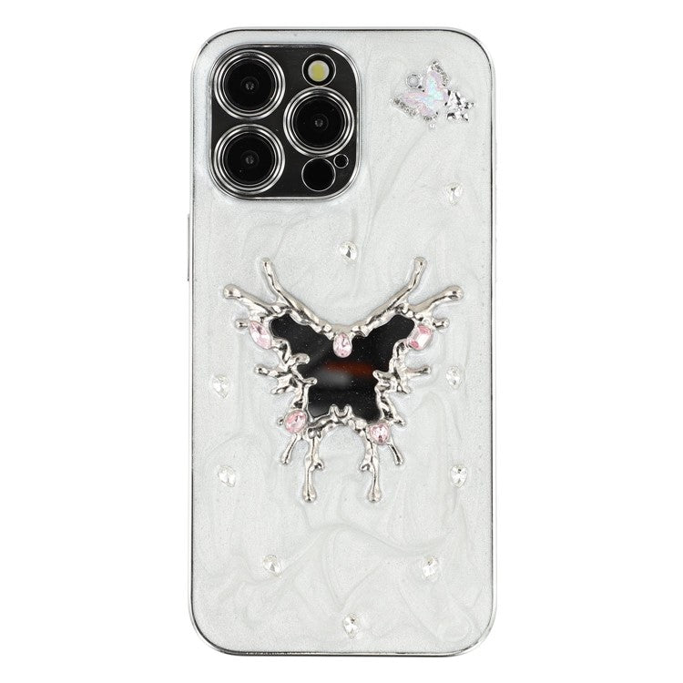 For iPhone 14 Pro Max Case Electroplated Epoxy Metal Decor TPU + Acrylic Phone Cover Precise Cutout - TechGearPal