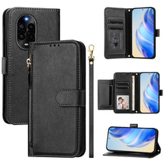 Étui en cuir pour Huawei Nova 13 Pro 5G avec fermeture éclair et plusieurs emplacements pour cartes 