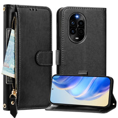 Étui en cuir pour Huawei Nova 13 Pro 5G avec fermeture éclair et plusieurs emplacements pour cartes 