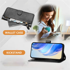 Étui en cuir pour Huawei Nova 13 Pro 5G avec fermeture éclair et plusieurs emplacements pour cartes 