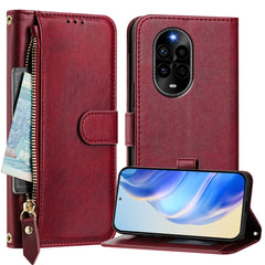 Étui en cuir pour Huawei Nova 13 Pro 5G avec fermeture éclair et plusieurs emplacements pour cartes 