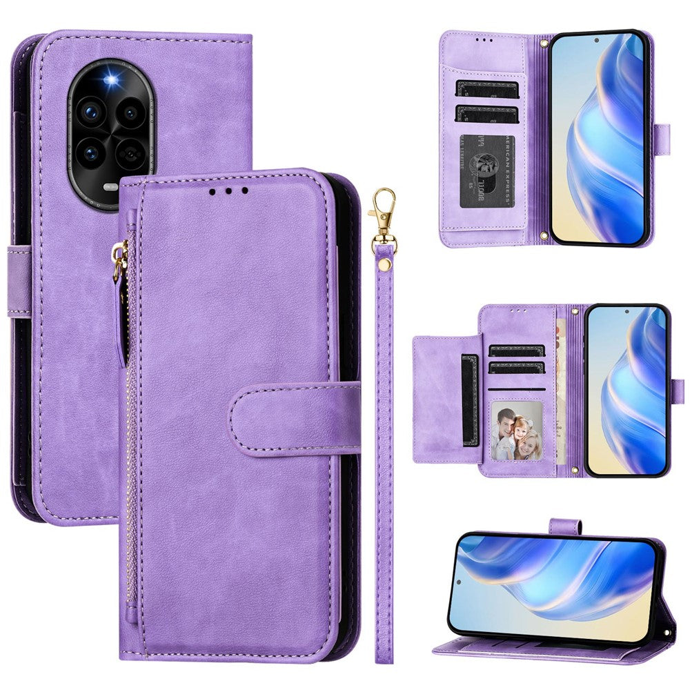Étui en cuir pour Huawei Nova 13 Pro 5G avec fermeture éclair et plusieurs emplacements pour cartes 
