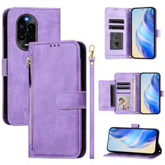 Étui en cuir pour Huawei Nova 13 Pro 5G avec fermeture éclair et plusieurs emplacements pour cartes 
