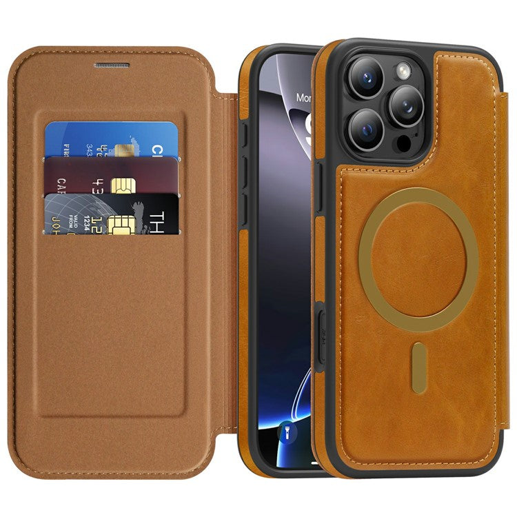 For iPhone 16 Pro Max Leather Case Compatible with MagSafe RFID Blocking Card Holder Phone Cover - TechGearPal