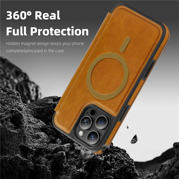 For iPhone 16 Pro Max Leather Case Compatible with MagSafe RFID Blocking Card Holder Phone Cover - TechGearPal