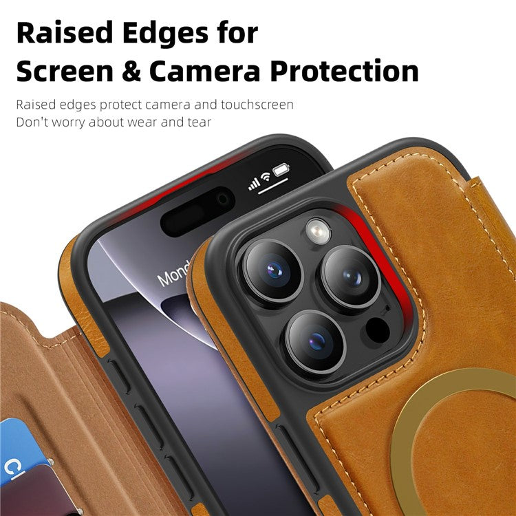 For iPhone 16 Pro Max Leather Case Compatible with MagSafe RFID Blocking Card Holder Phone Cover - TechGearPal