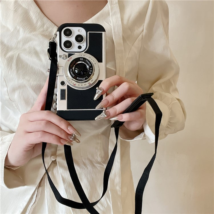 For iPhone 14 Pro Max Case Vintage Style Camera Design Phone Cover with Crossbody Strap - TechGearPal