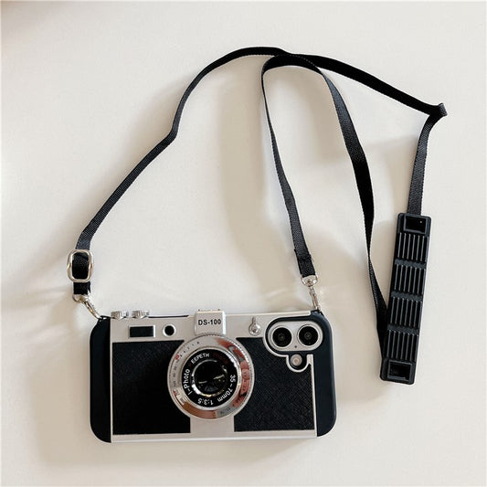 For iPhone 16 Case Vintage Style Camera Design Phone Cover with Crossbody Strap - TechGearPal