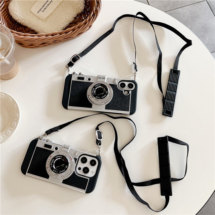 For iPhone 16 Case Vintage Style Camera Design Phone Cover with Crossbody Strap - TechGearPal