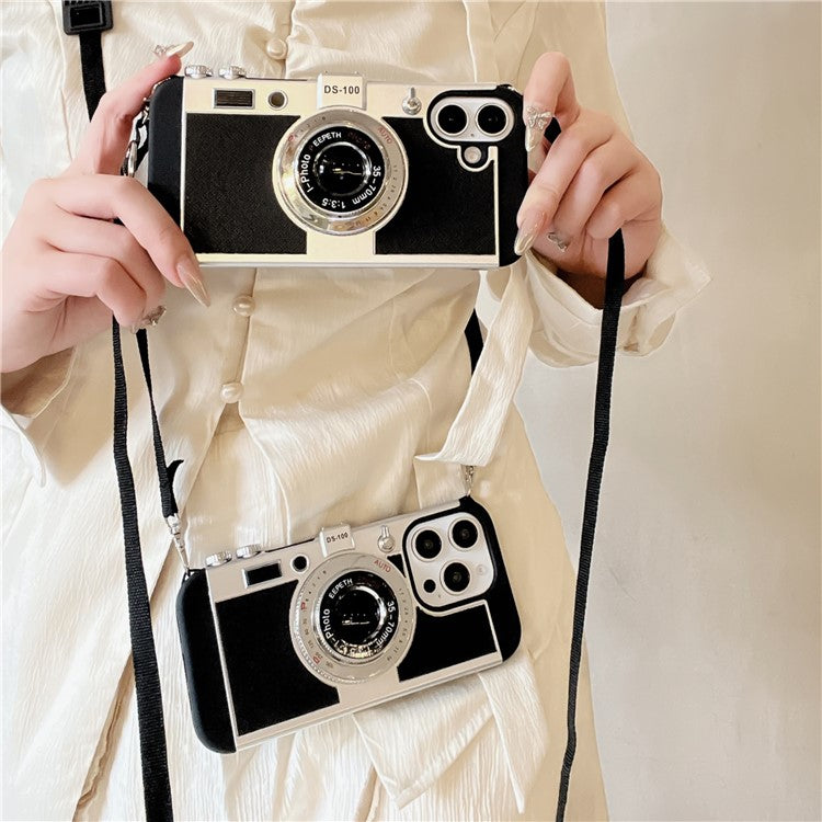For iPhone 16 Case Vintage Style Camera Design Phone Cover with Crossbody Strap - TechGearPal