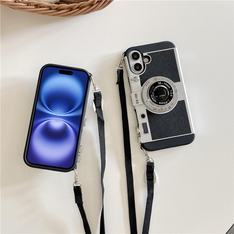 For iPhone 16 Case Vintage Style Camera Design Phone Cover with Crossbody Strap - TechGearPal