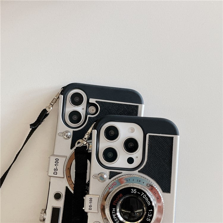 For iPhone 16 Case Vintage Style Camera Design Phone Cover with Crossbody Strap - TechGearPal