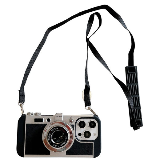 For iPhone 16 Pro Case Vintage Style Camera Design Phone Cover with Crossbody Strap - TechGearPal