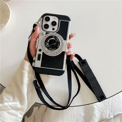 For iPhone 16 Pro Case Vintage Style Camera Design Phone Cover with Crossbody Strap - TechGearPal