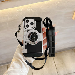 For iPhone 16 Pro Case Vintage Style Camera Design Phone Cover with Crossbody Strap - TechGearPal