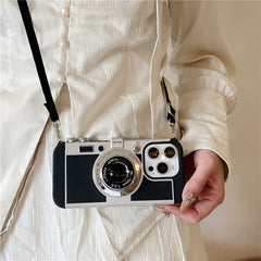 For iPhone 16 Pro Case Vintage Style Camera Design Phone Cover with Crossbody Strap - TechGearPal