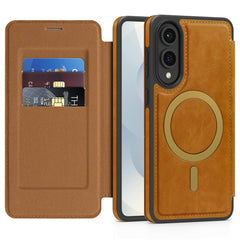 For Samsung Galaxy S25 Edge Case Compatible with MagSafe RFID Blocking Card Holder Leather Phone Cover