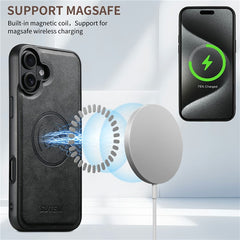 SUTENI G5 For iPhone 16 Case Compatible with MagSafe Cowhide Texture Leather Back Cover - TechGearPal