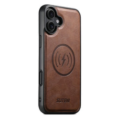 SUTENI G5 For iPhone 16 Case Compatible with MagSafe Cowhide Texture Leather Back Cover - TechGearPal
