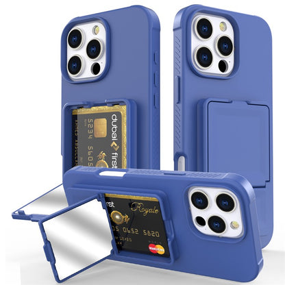 For iPhone 16 Pro Max Case Skin-Touch Card Holder TPU + PC Phone Cover with Mirror Kickstand - TechGearPal