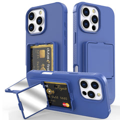 For iPhone 16 Pro Max Case Skin-Touch Card Holder TPU + PC Phone Cover with Mirror Kickstand - TechGearPal