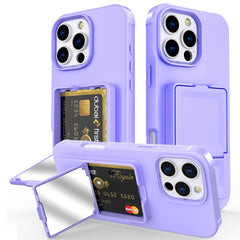 For iPhone 16 Pro Max Case Skin-Touch Card Holder TPU + PC Phone Cover with Mirror Kickstand - TechGearPal