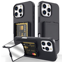 For iPhone 16 Pro Max Case Skin-Touch Card Holder TPU + PC Phone Cover with Mirror Kickstand - TechGearPal