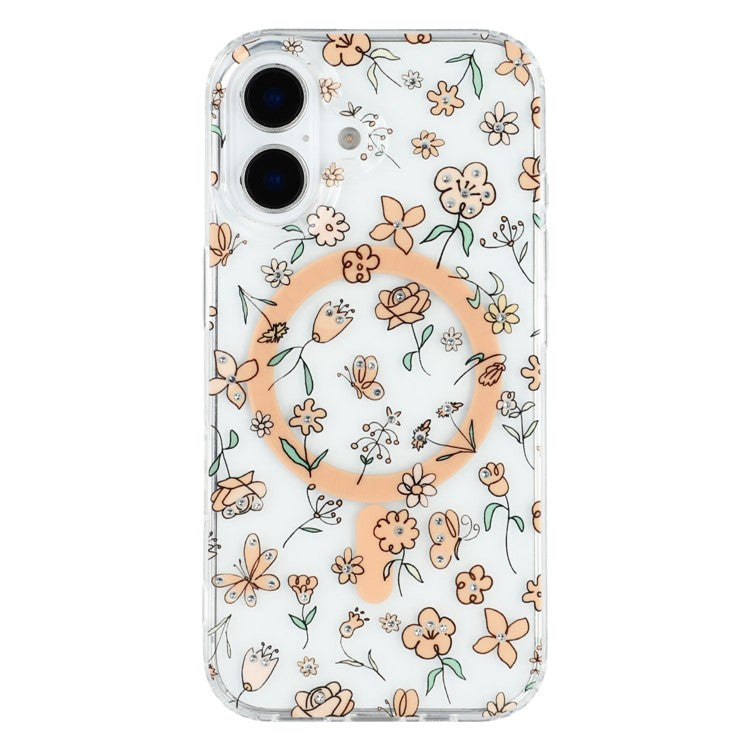 For iPhone 16 Case Compatible with MagSafe Laser Flower PC+TPU Clear Phone Cover - TechGearPal