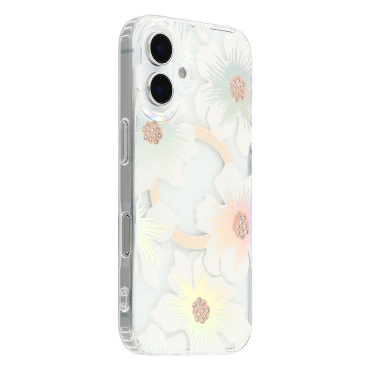 For iPhone 16 Case Compatible with MagSafe Laser Flower PC+TPU Clear Phone Cover - TechGearPal