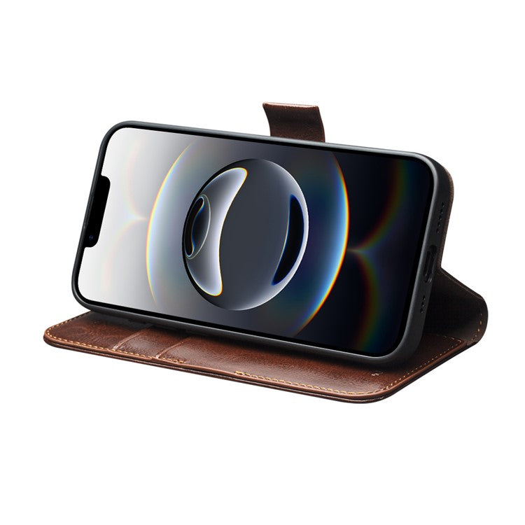 QIALINO For iPhone 16e Wallet Case Genuine Cow Leather Flip Cover Magnetic Clasp Full Protection - TechGearPal