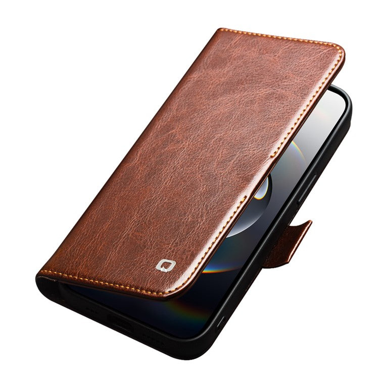 QIALINO For iPhone 16e Wallet Case Genuine Cow Leather Flip Cover Magnetic Clasp Full Protection - TechGearPal