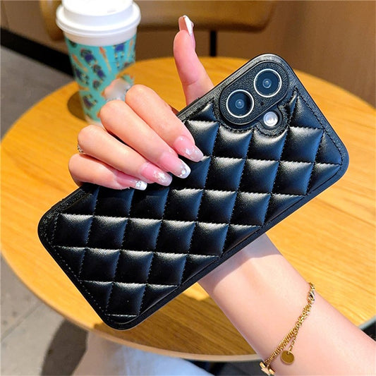 For iPhone 16 Case Rhombus Stitching PU Leather + TPU Shockproof Phone Cover - TechGearPal