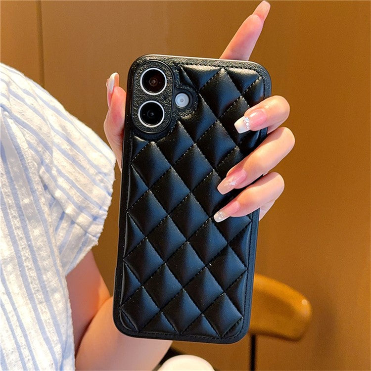 For iPhone 16 Case Rhombus Stitching PU Leather + TPU Shockproof Phone Cover - TechGearPal