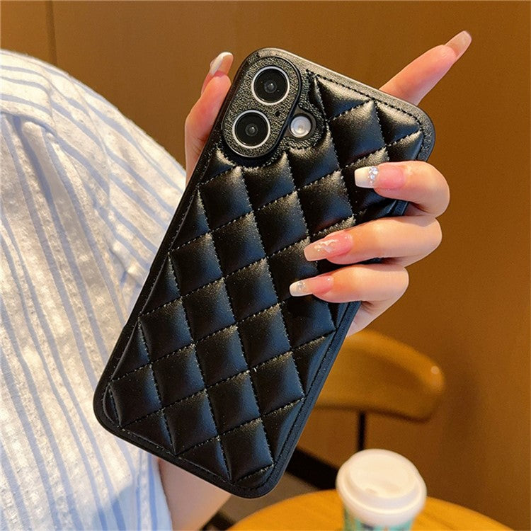 For iPhone 16 Case Rhombus Stitching PU Leather + TPU Shockproof Phone Cover - TechGearPal