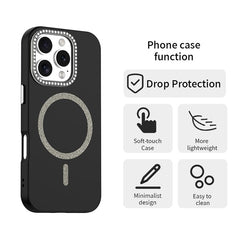 For iPhone 16 Pro Case Compatible with MagSafe TPU + PET Phone Cover with Rhinestone Decor Lens Frame - TechGearPal