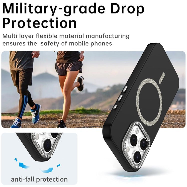 For iPhone 16 Pro Case Compatible with MagSafe TPU + PET Phone Cover with Rhinestone Decor Lens Frame - TechGearPal