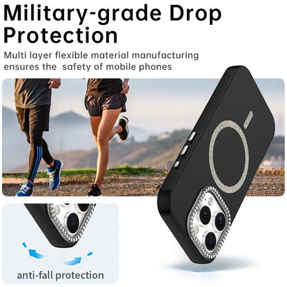 For iPhone 16 Pro Case Compatible with MagSafe TPU + PET Phone Cover with Rhinestone Decor Lens Frame - TechGearPal