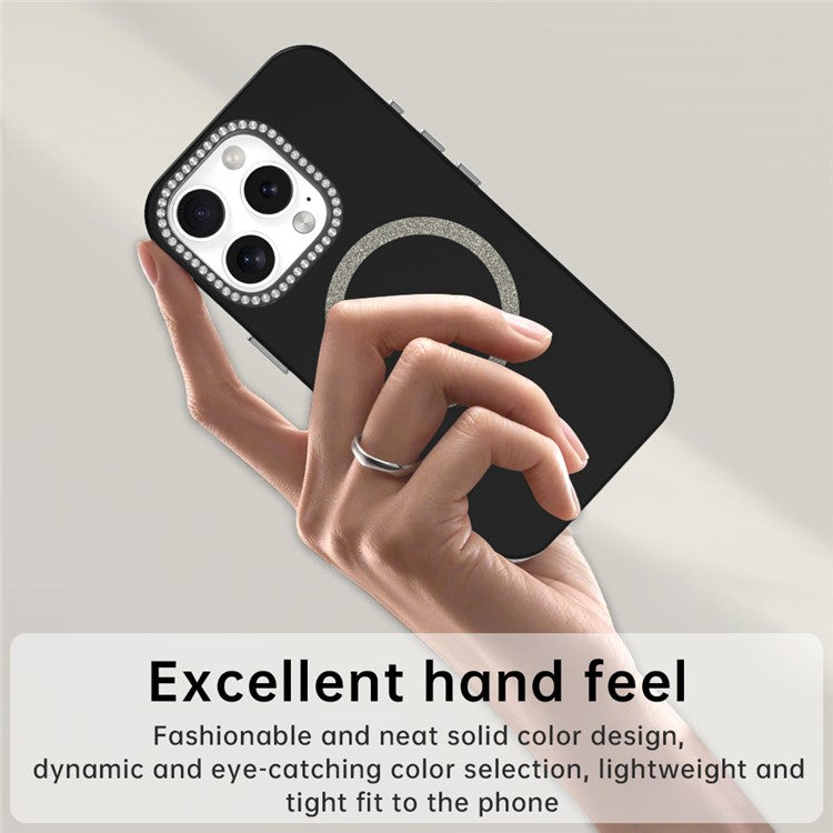For iPhone 16 Pro Case Compatible with MagSafe TPU + PET Phone Cover with Rhinestone Decor Lens Frame - TechGearPal